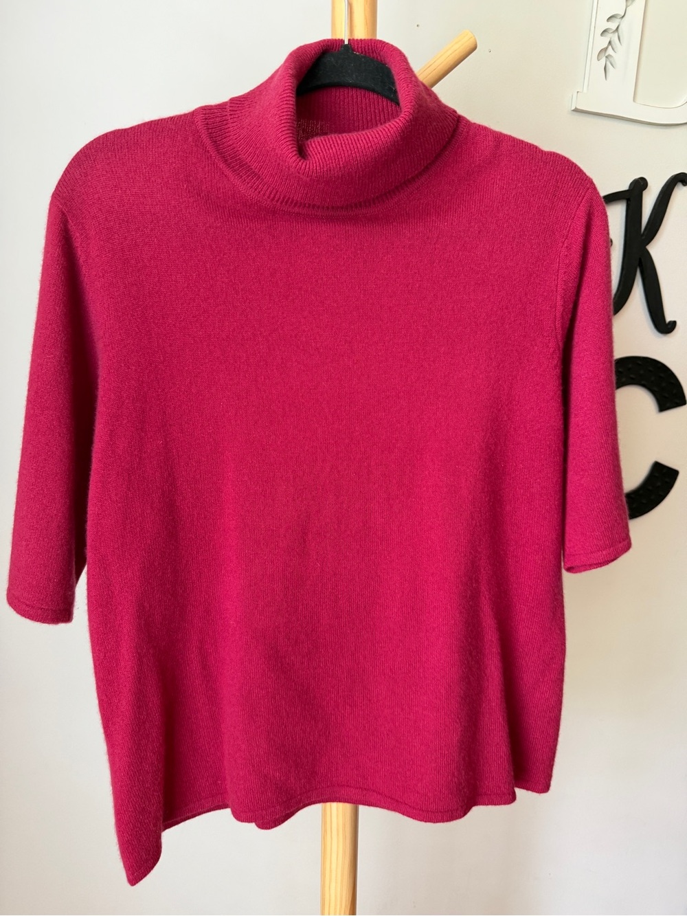 Madison Studio 2 Ply Cashmere Top Sz Large Pink Short Sleeve Sweater Turtleneck
